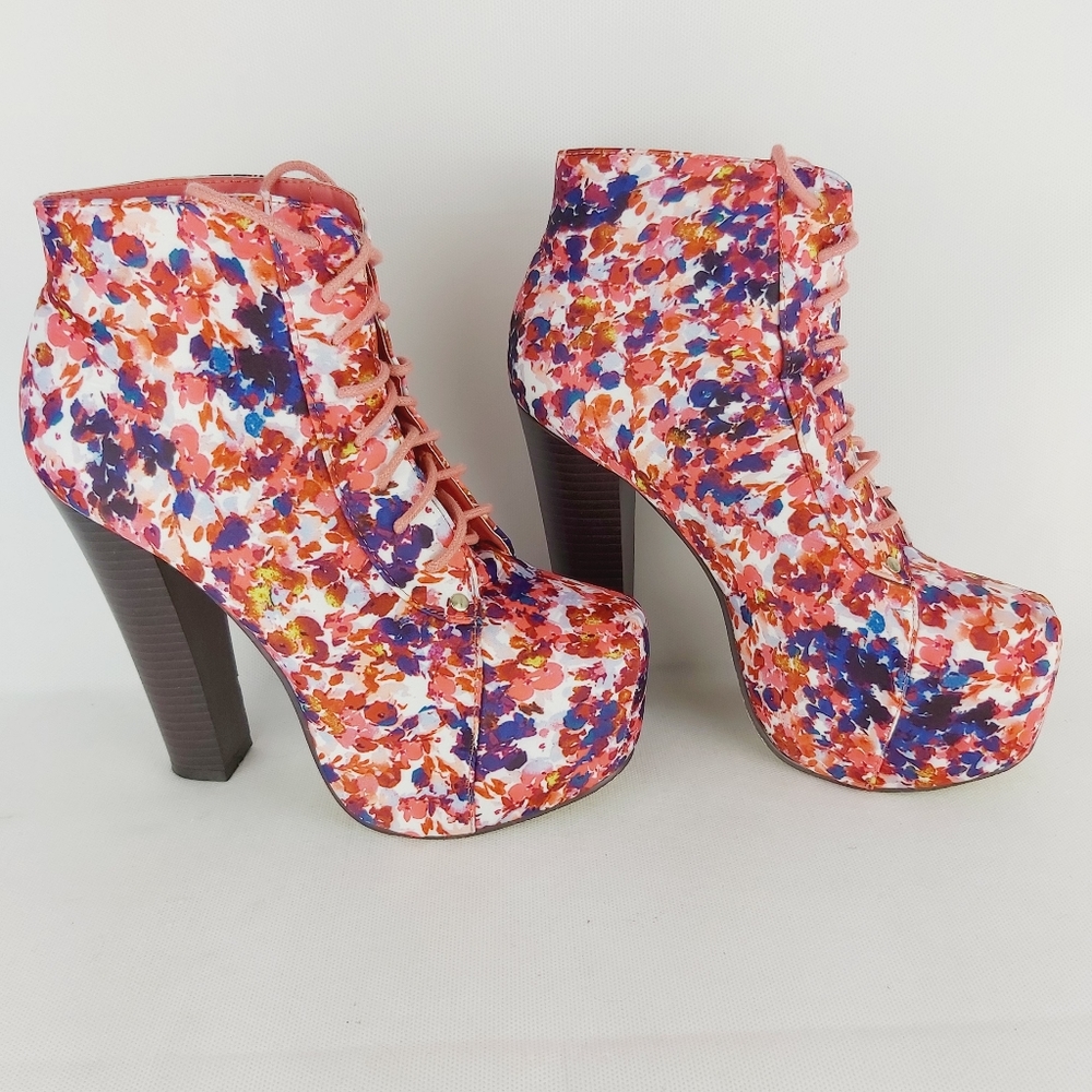 Colorful Floral Ankle Boots
